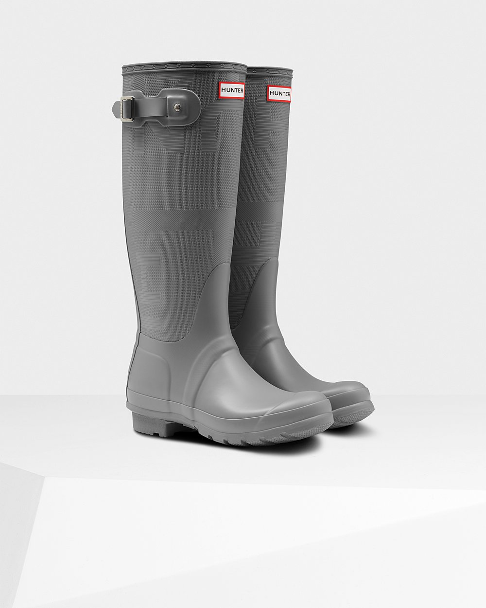 Womens Hunter Tall Rain Boots Grey - Original Exploded Logo Texture - 7289065-PZ